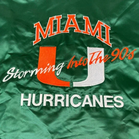 VINTAGE Miami Hurricanes Stitch Count Jacket XL Green Rare 90s Made In USA VTG - Picture 6 of 11